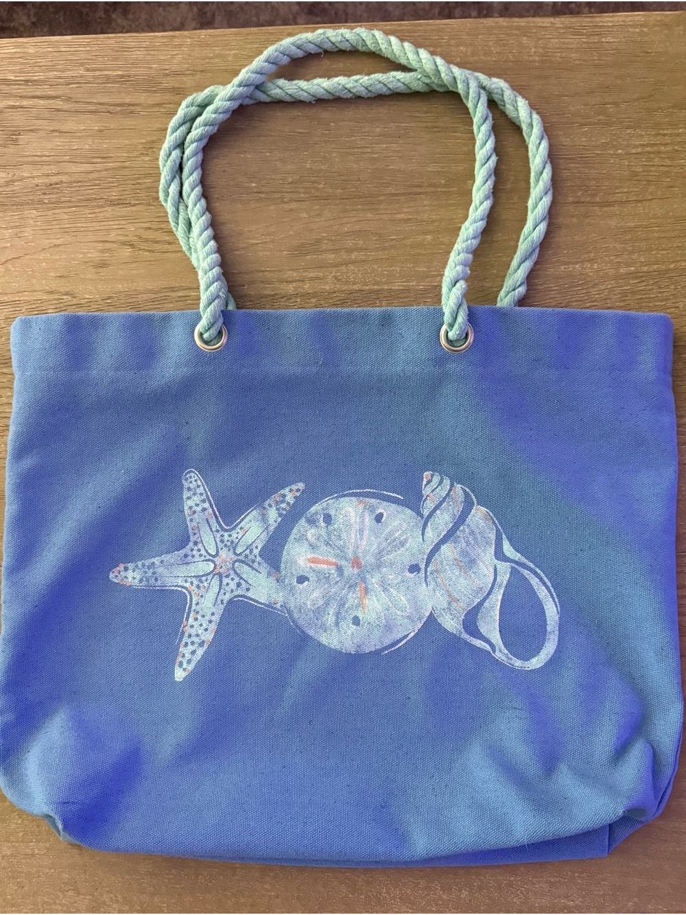 Blue Canvas Tote Bag with Nautical Shell Motif
